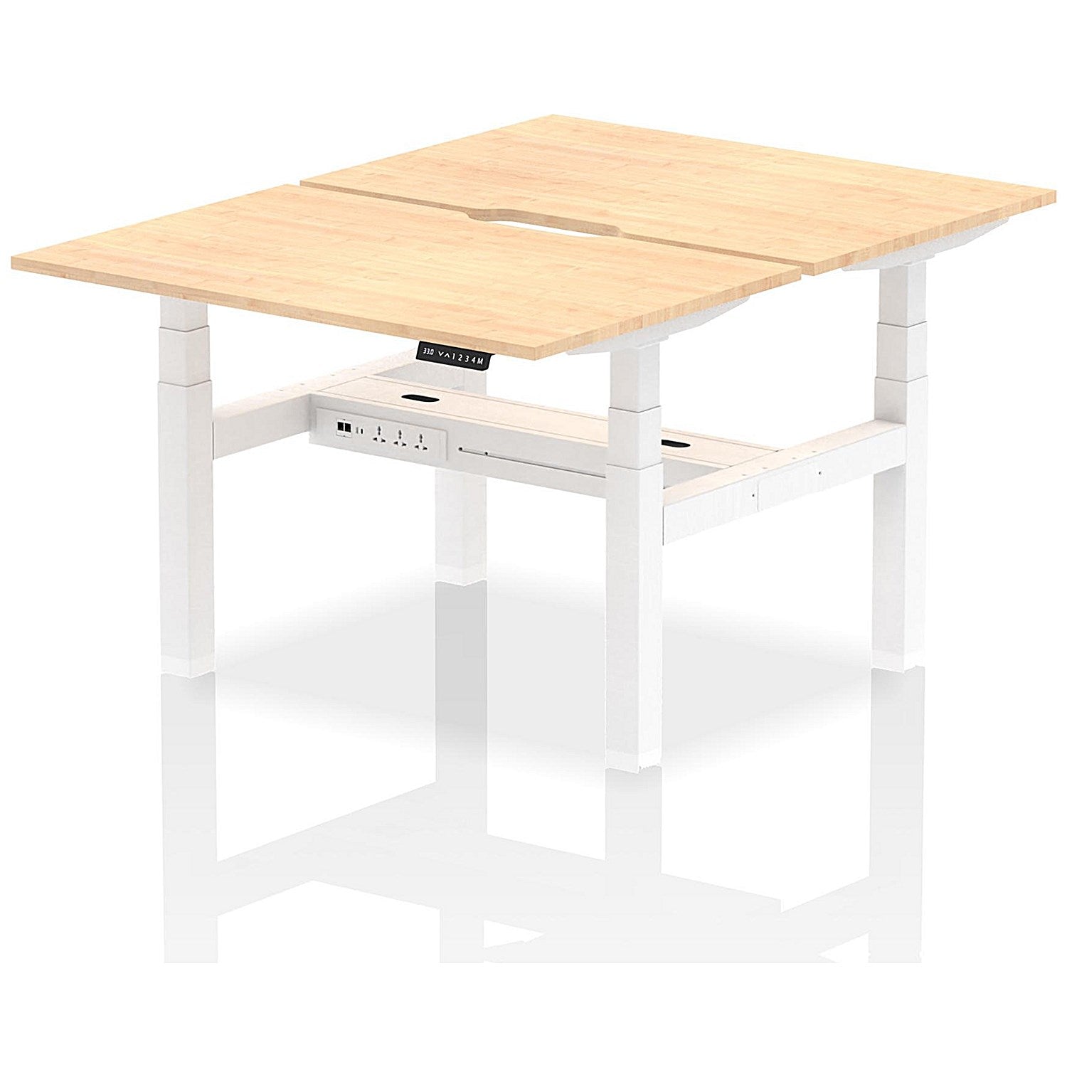 Air 2 Person Sit-Standing Scalloped Bench Desk, Back to Back, 2 x 1200mm (800mm Deep), White Frame, Maple Easy2Order : HA01672