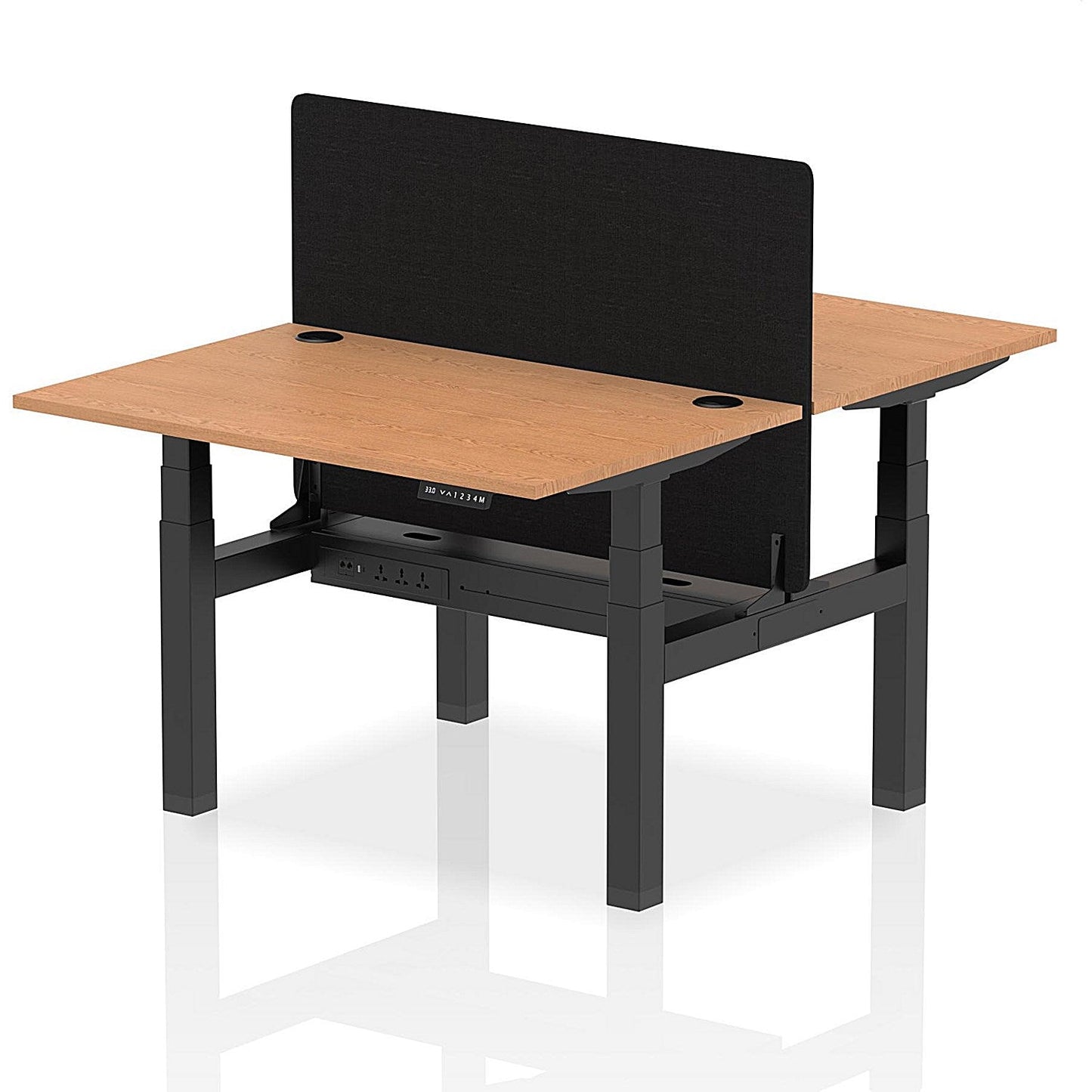 Air 2 Person Sit-Standing Bench Desk with Black Straight Screen, Back to Back, 2 x 1200mm (800mm Deep), Black Frame, Oak Easy2Order : HA01675