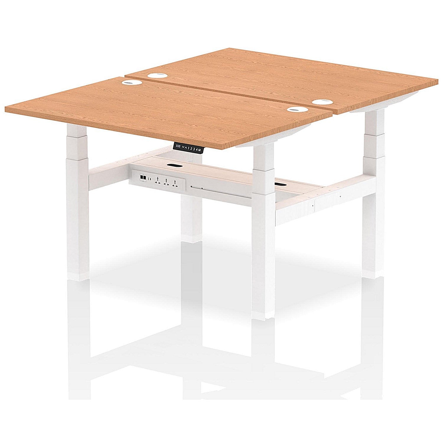 Air 2 Person Sit-Standing Bench Desk, Back to Back, 2 x 1200mm (800mm Deep), White Frame, Oak Easy2Order : HA01678