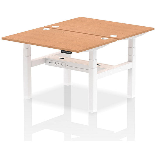 Air 2 Person Sit-Standing Bench Desk, Back to Back, 2 x 1200mm (800mm Deep), White Frame, Oak Easy2Order : HA01678