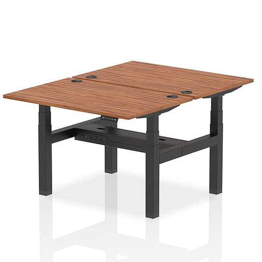 Air 2 Person Sit-Standing Bench Desk, Back to Back, 2 x 1200mm (800mm Deep), Black Frame, Walnut Easy2Order : HA01686