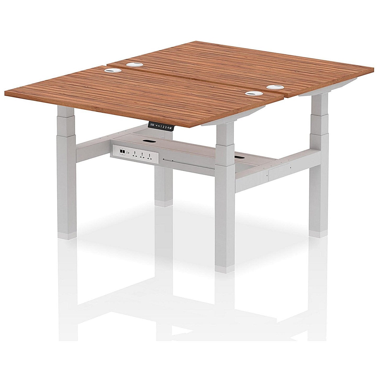 Air 2 Person Sit-Standing Bench Desk, Back to Back, 2 x 1200mm (800mm Deep), Silver Frame, Walnut Easy2Order : HA01688