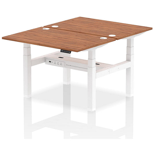 Air 2 Person Sit-Standing Bench Desk, Back to Back, 2 x 1200mm (800mm Deep), White Frame, Walnut Easy2Order : HA01690