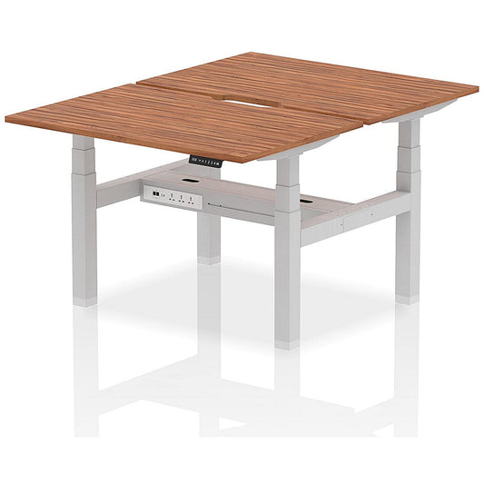 Air 2 Person Sit-Standing Scalloped Bench Desk, Back to Back, 2 x 1200mm (800mm Deep), Silver Frame, Walnut Easy2Order : HA01694