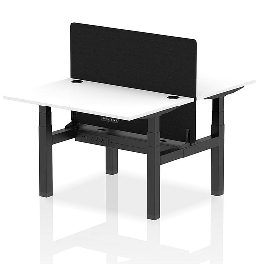 Air 2 Person Sit-Standing Bench Desk with Black Straight Screen, Back to Back, 2 x 1200mm (800mm Deep), Black Frame, White Easy2Order : HA01699