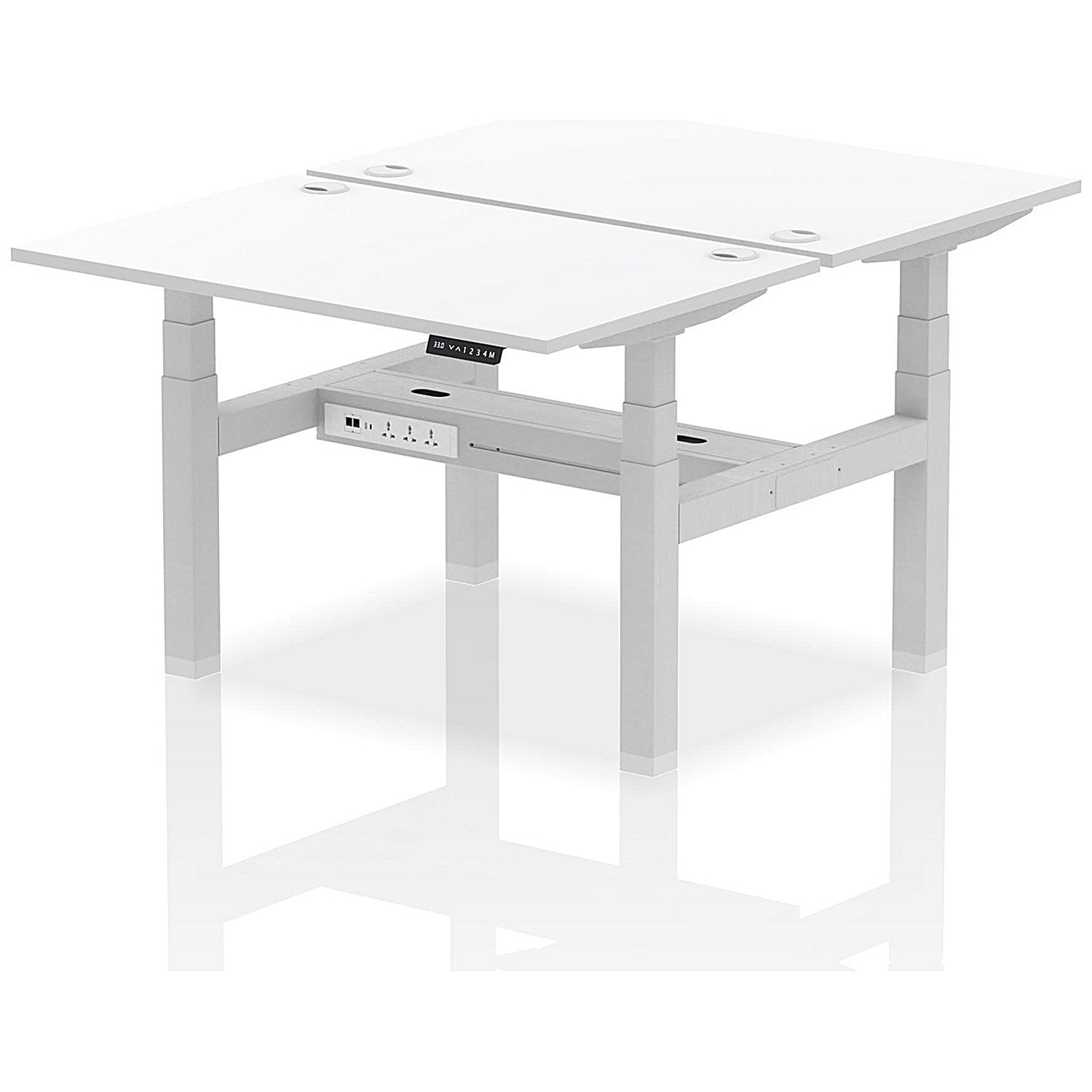 Air 2 Person Sit-Standing Bench Desk, Back to Back, 2 x 1200mm (800mm Deep), Silver Frame, White Easy2Order : HA01700