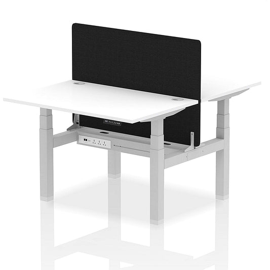 Air 2 Person Sit-Standing Bench Desk with Black Straight Screen, Back to Back, 2 x 1200mm (800mm Deep), Silver Frame, White Easy2Order : HA01701