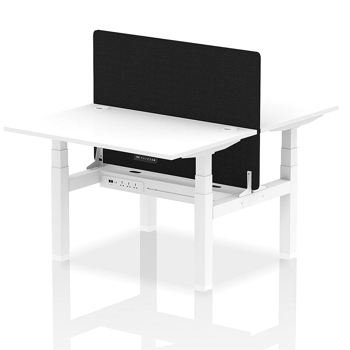 Air 2 Person Sit-Standing Bench Desk with Black Straight Screen, Back to Back, 2 x 1200mm (800mm Deep), White Frame, White Easy2Order : HA01703