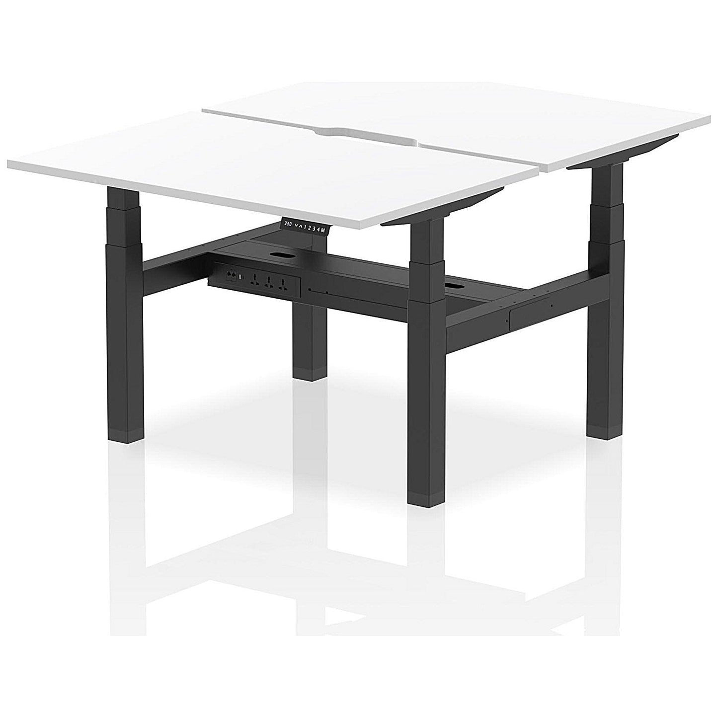 Air 2 Person Sit-Standing Scalloped Bench Desk, Back to Back, 2 x 1200mm (800mm Deep), Black Frame, White Easy2Order : HA01704
