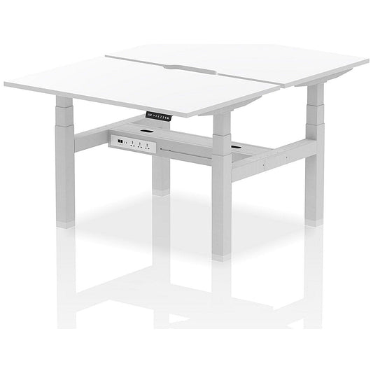 Air 2 Person Sit-Standing Scalloped Bench Desk, Back to Back, 2 x 1200mm (800mm Deep), Silver Frame, White Easy2Order : HA01706