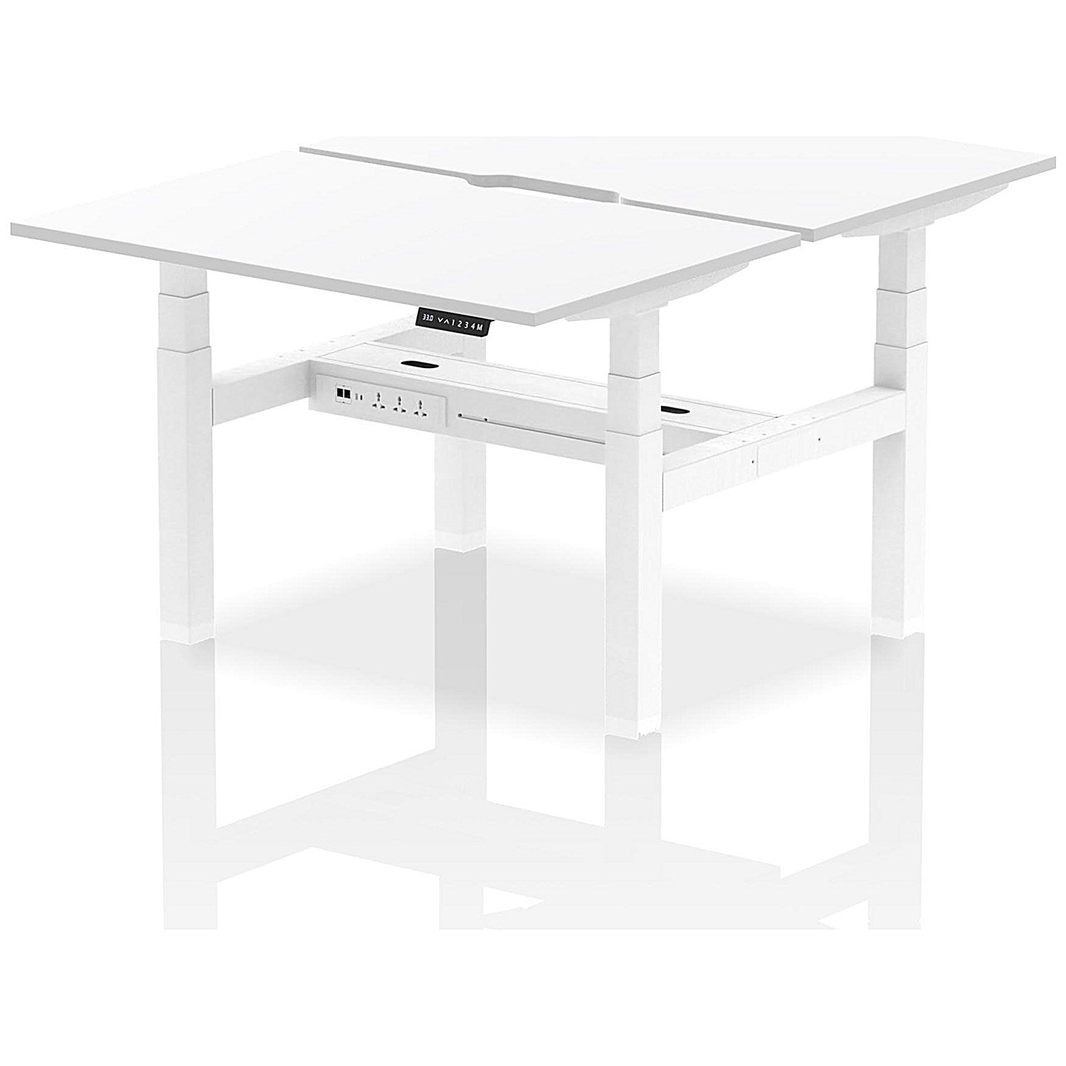 Air 2 Person Sit-Standing Scalloped Bench Desk, Back to Back, 2 x 1200mm (800mm Deep), White Frame, White Easy2Order : HA01708