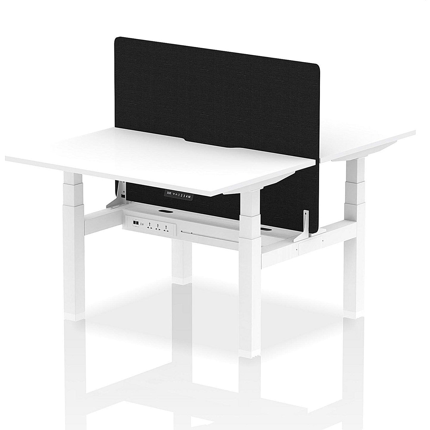 Air 2 Person Sit-Standing Scalloped Bench Desk with Black Straight Screen, Back to Back, 2 x 1200mm (800mm Deep), White Frame, White Easy2Order : HA01709