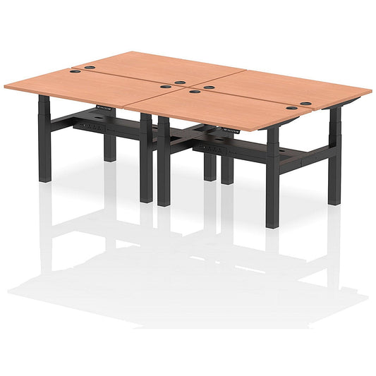 Air 4 Person Sit-Standing Bench Desk, Back to Back, 4 x 1200mm (800mm Deep), Black Frame, Beech Easy2Order : HA01710