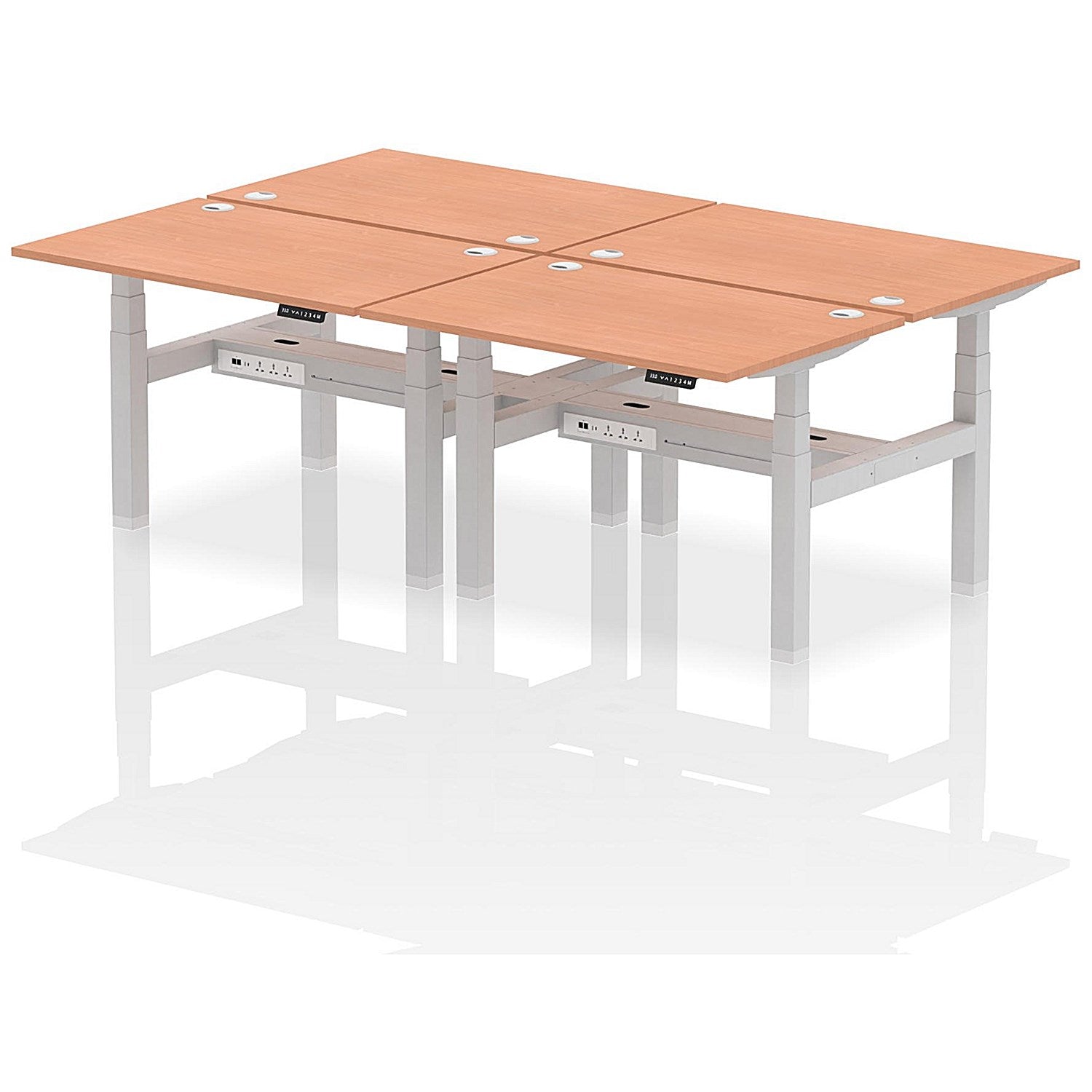 Air 4 Person Sit-Standing Bench Desk, Back to Back, 4 x 1200mm (800mm Deep), Silver Frame, Beech Easy2Order : HA01712