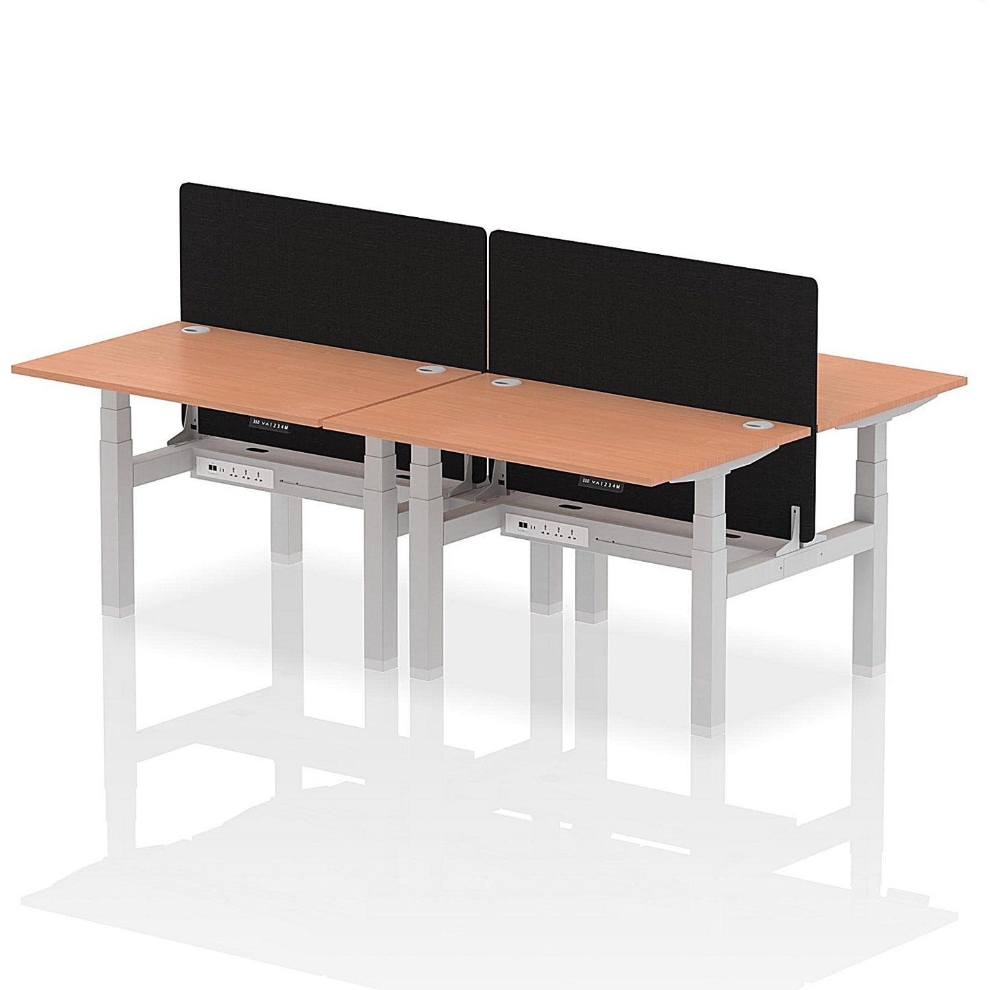 Air 4 Person Sit-Standing Bench Desk with Black Straight Screen, Back to Back, 4 x 1200mm (800mm Deep), Silver Frame, Beech Easy2Order : HA01713