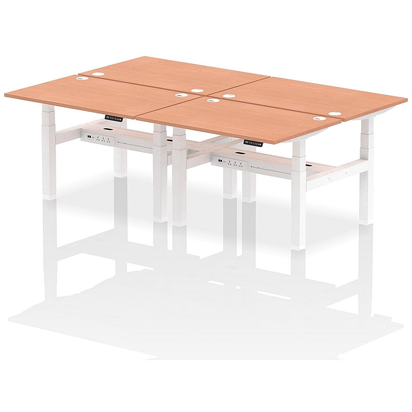 Air 4 Person Sit-Standing Bench Desk, Back to Back, 4 x 1200mm (800mm Deep), White Frame, Beech Easy2Order : HA01714