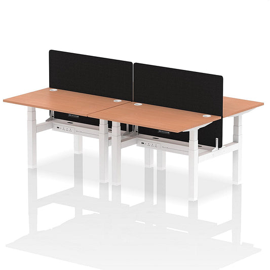 Air 4 Person Sit-Standing Bench Desk with Black Straight Screen, Back to Back, 4 x 1200mm (800mm Deep), White Frame, Beech Easy2Order : HA01715