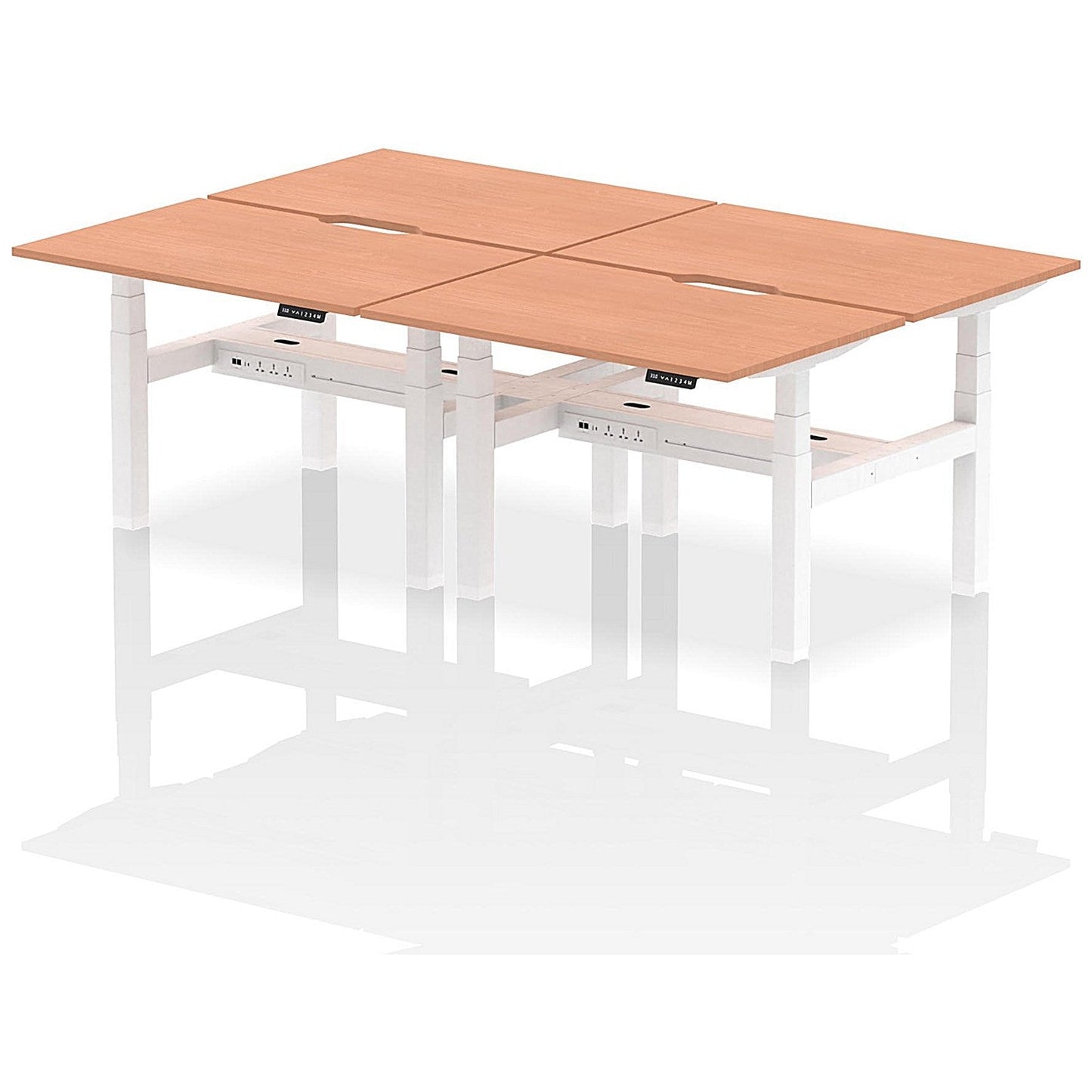 Air 4 Person Sit-Standing Scalloped Bench Desk, Back to Back, 4 x 1200mm (800mm Deep), White Frame, Beech Easy2Order : HA01720
