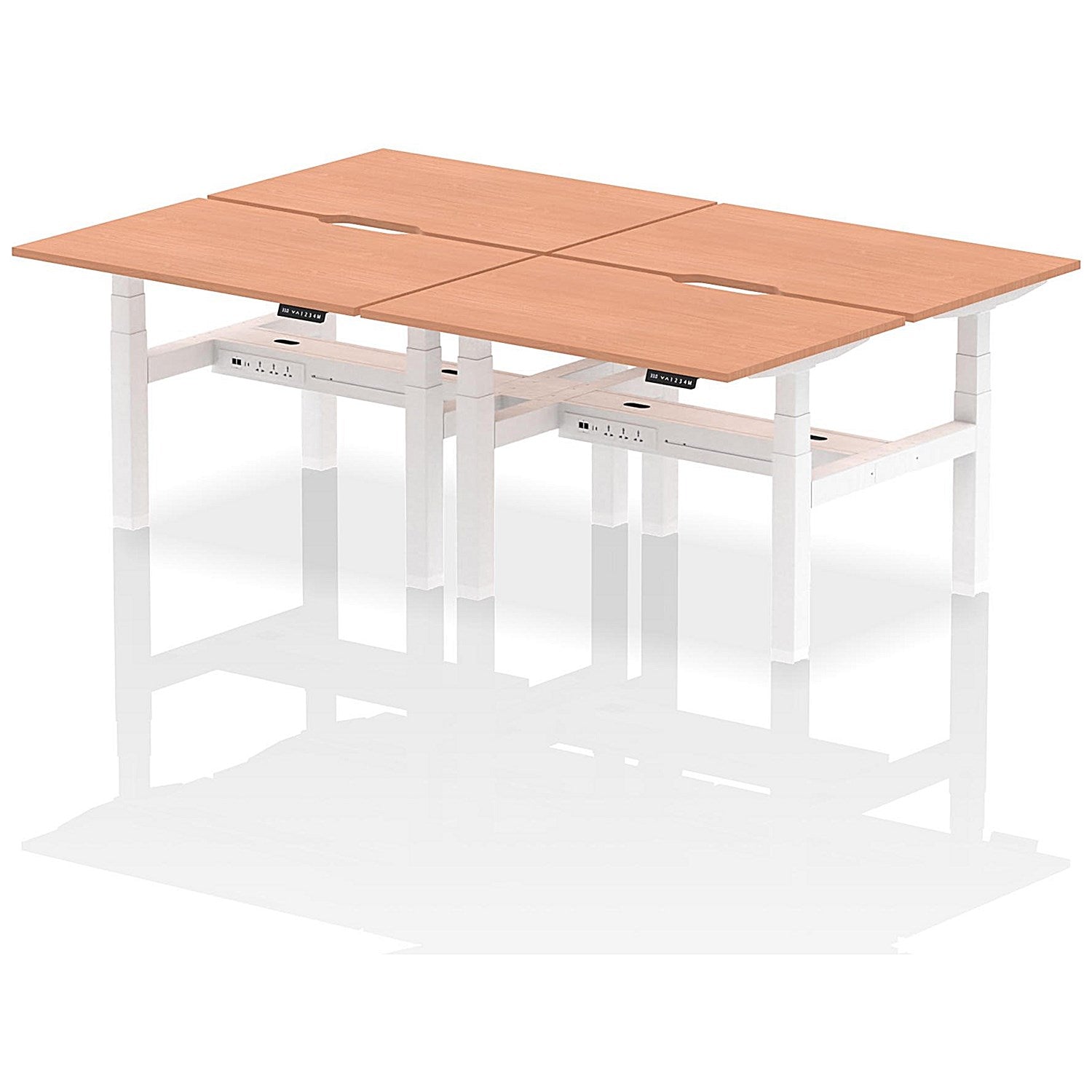 Air 4 Person Sit-Standing Scalloped Bench Desk, Back to Back, 4 x 1200mm (800mm Deep), White Frame, Beech Easy2Order : HA01720