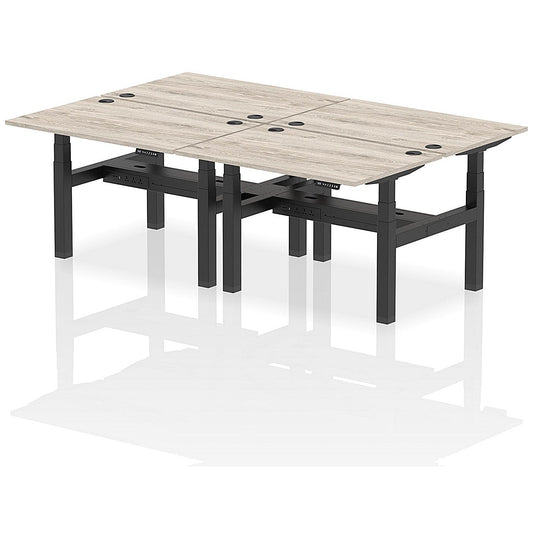 Air 4 Person Sit-Standing Bench Desk, Back to Back, 4 x 1200mm (800mm Deep), Black Frame, Grey Oak Easy2Order : HA01722