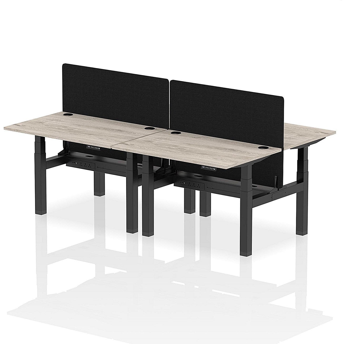 Air 4 Person Sit-Standing Bench Desk with Black Straight Screen, Back to Back, 4 x 1200mm (800mm Deep), Black Frame, Grey Oak Easy2Order : HA01723
