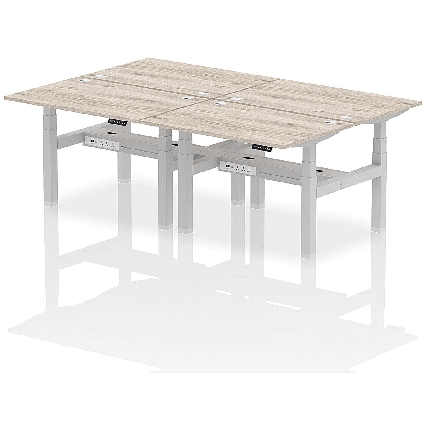 Air 4 Person Sit-Standing Bench Desk, Back to Back, 4 x 1200mm (800mm Deep), Silver Frame, Grey Oak Easy2Order : HA01724