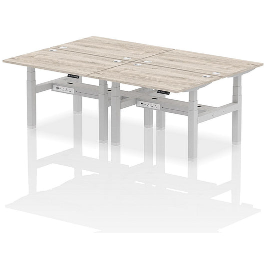 Air 4 Person Sit-Standing Bench Desk, Back to Back, 4 x 1200mm (800mm Deep), Silver Frame, Grey Oak Easy2Order : HA01724