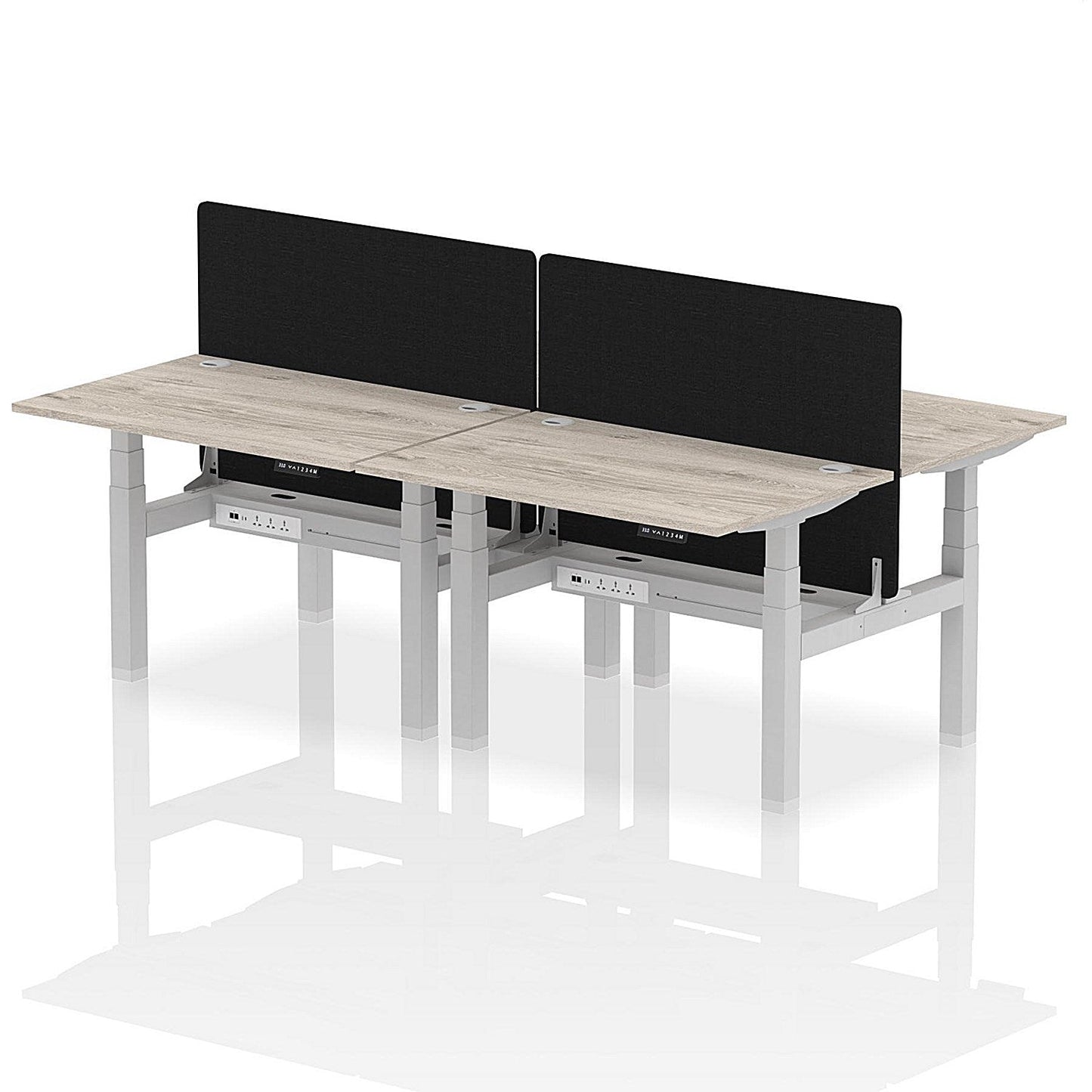 Air 4 Person Sit-Standing Bench Desk with Black Straight Screen, Back to Back, 4 x 1200mm (800mm Deep), Silver Frame, Grey Oak Easy2Order : HA01725