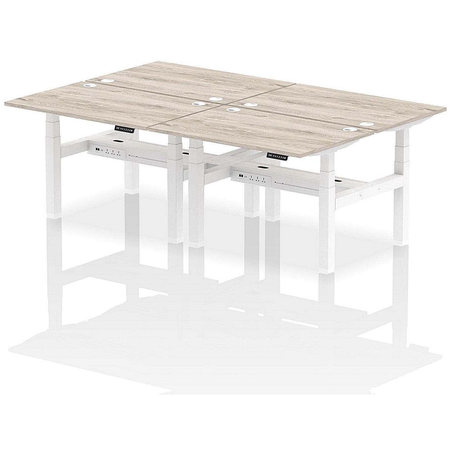 Air 4 Person Sit-Standing Bench Desk, Back to Back, 4 x 1200mm (800mm Deep), White Frame, Grey Oak Easy2Order : HA01726