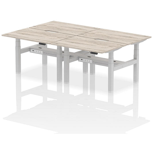 Air 4 Person Sit-Standing Scalloped Bench Desk, Back to Back, 4 x 1200mm (800mm Deep), Silver Frame, Grey Oak Easy2Order : HA01730