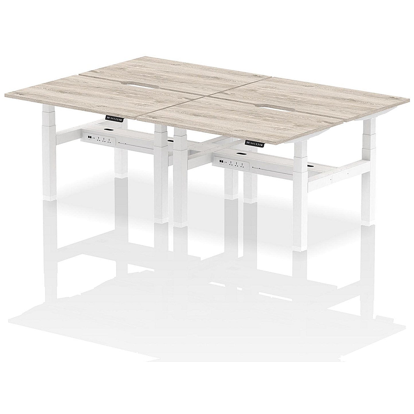 Air 4 Person Sit-Standing Scalloped Bench Desk, Back to Back, 4 x 1200mm (800mm Deep), White Frame, Grey Oak Easy2Order : HA01732