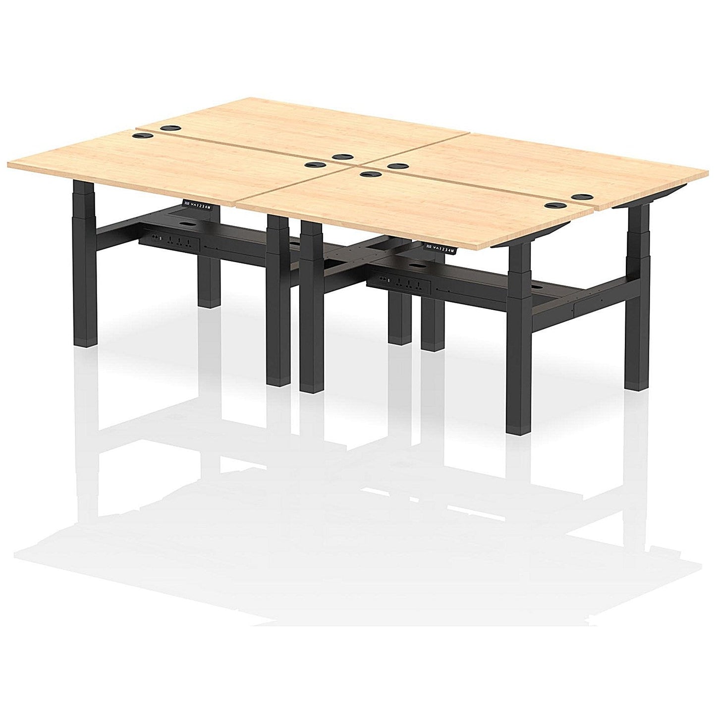 Air 4 Person Sit-Standing Bench Desk, Back to Back, 4 x 1200mm (800mm Deep), Black Frame, Maple Easy2Order : HA01734