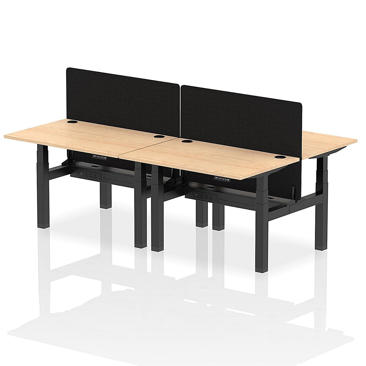 Air 4 Person Sit-Standing Bench Desk with Black Straight Screen, Back to Back, 4 x 1200mm (800mm Deep), Black Frame, Maple Easy2Order : HA01735