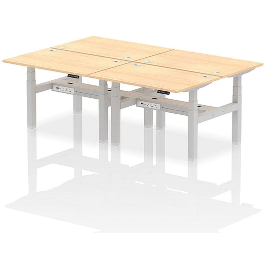 Air 4 Person Sit-Standing Bench Desk, Back to Back, 4 x 1200mm (800mm Deep), Silver Frame, Maple Easy2Order : HA01736