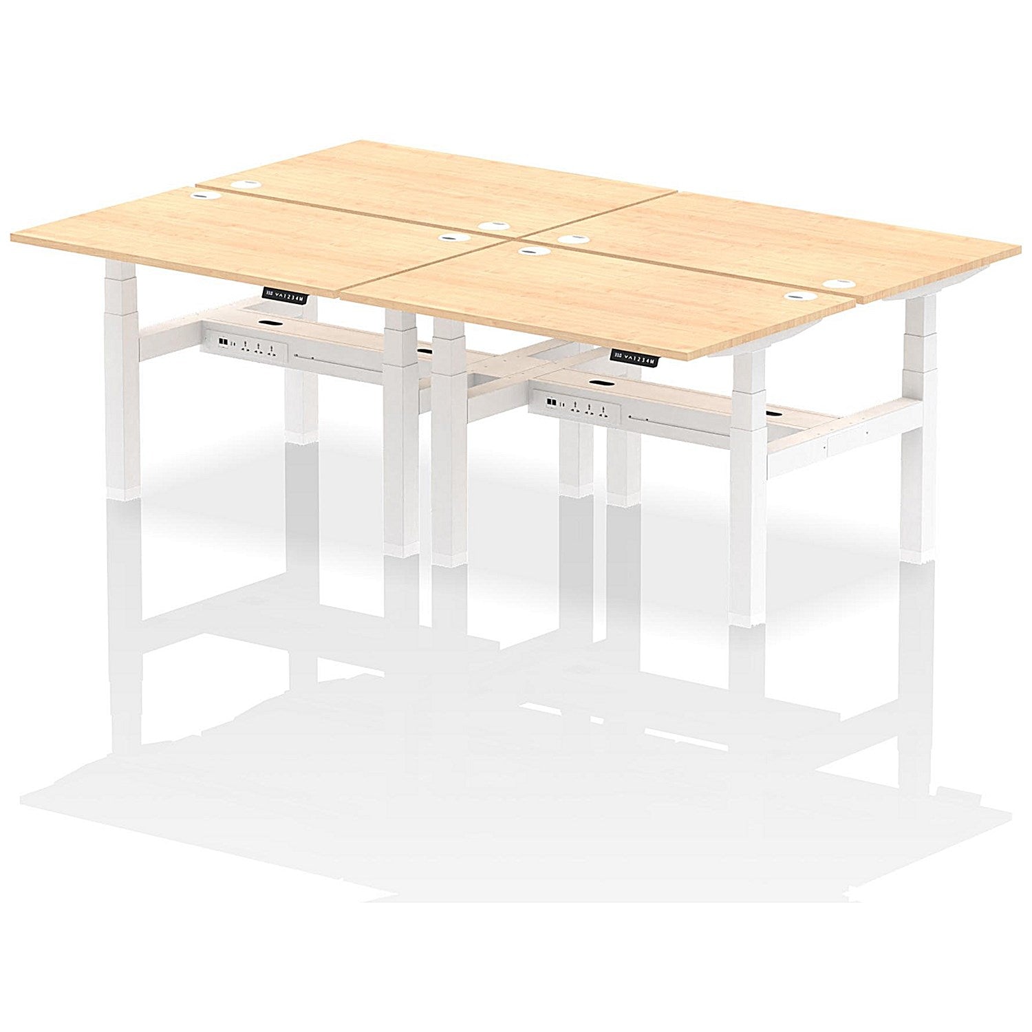 Air 4 Person Sit-Standing Bench Desk, Back to Back, 4 x 1200mm (800mm Deep), White Frame, Maple Easy2Order : HA01738
