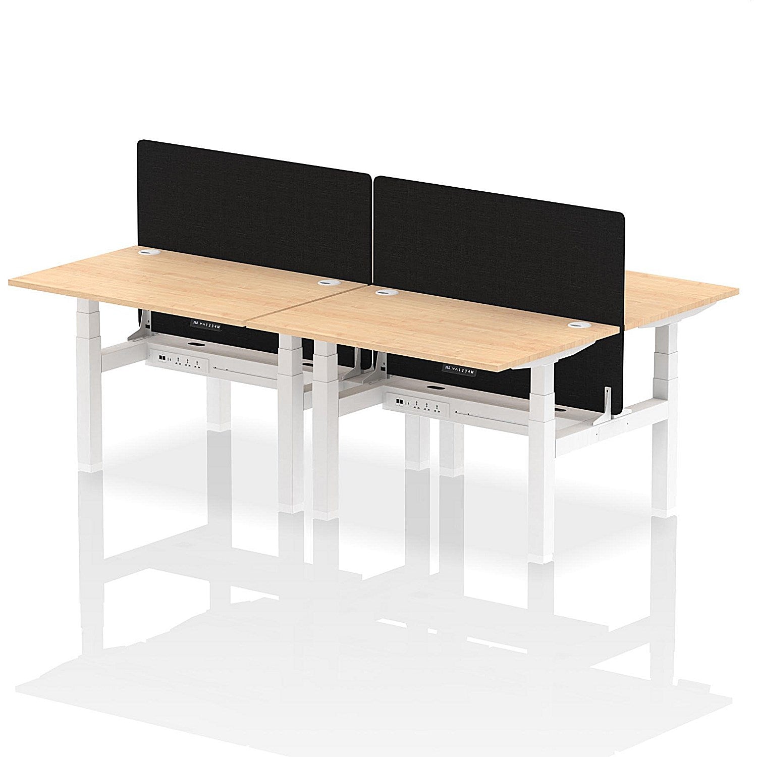 Air 4 Person Sit-Standing Bench Desk with Black Straight Screen, Back to Back, 4 x 1200mm (800mm Deep), White Frame, Maple Easy2Order : HA01739