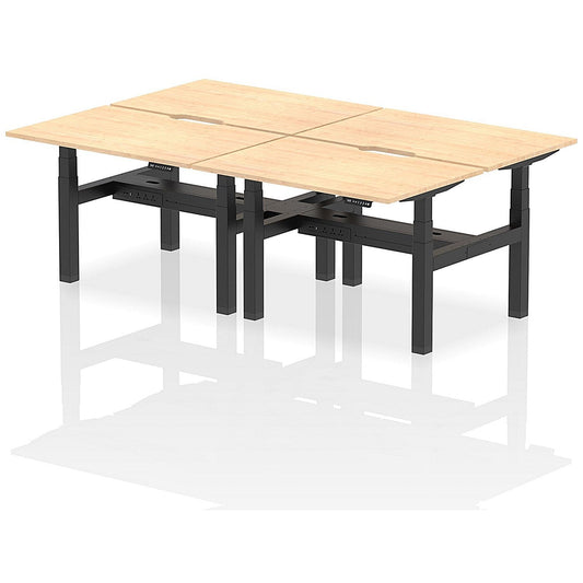 Air 4 Person Sit-Standing Scalloped Bench Desk, Back to Back, 4 x 1200mm (800mm Deep), Black Frame, Maple Easy2Order : HA01740