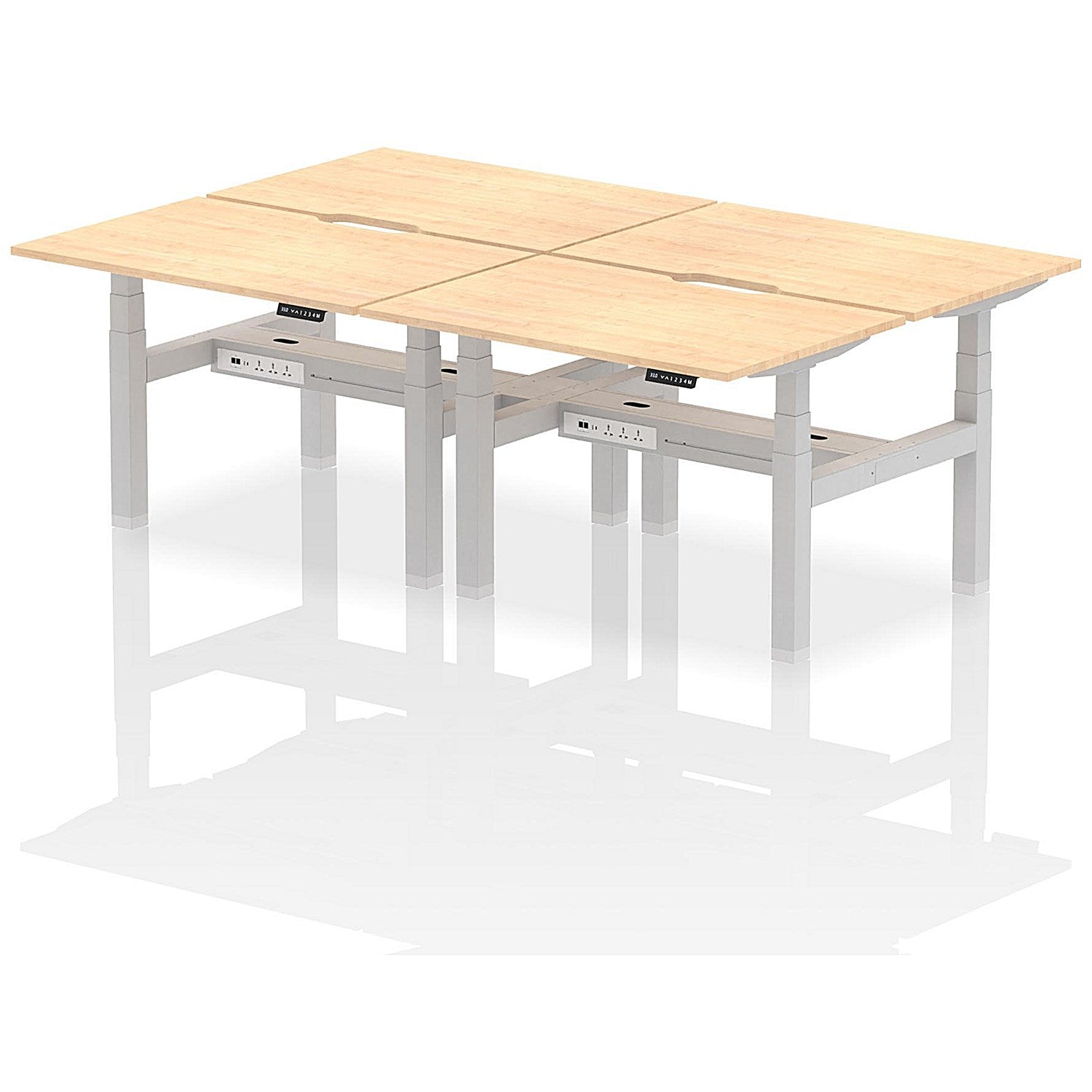 Air 4 Person Sit-Standing Scalloped Bench Desk, Back to Back, 4 x 1200mm (800mm Deep), Silver Frame, Maple Easy2Order : HA01742