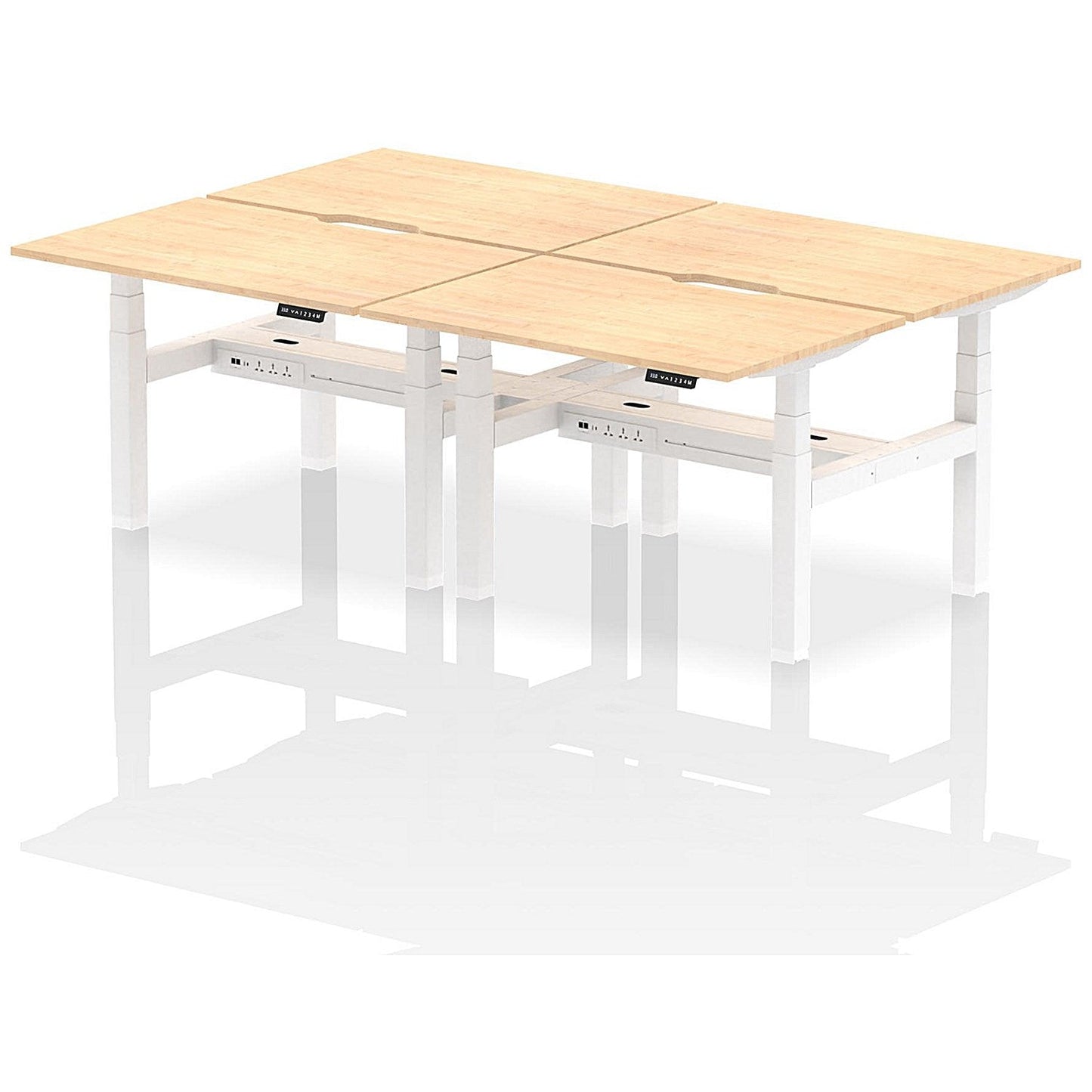 Air 4 Person Sit-Standing Scalloped Bench Desk, Back to Back, 4 x 1200mm (800mm Deep), White Frame, Maple Easy2Order : HA01744