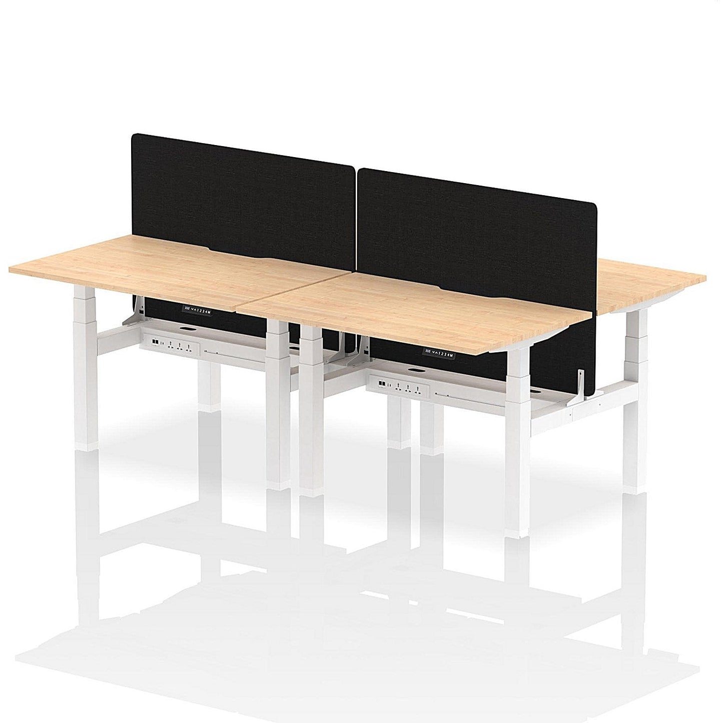 Air 4 Person Sit-Standing Scalloped Bench Desk with Black Straight Screen, Back to Back, 4 x 1200mm (800mm Deep), White Frame, Maple Easy2Order : HA01745