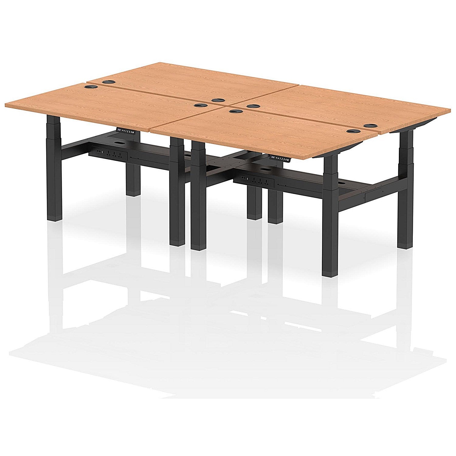 Air 4 Person Sit-Standing Bench Desk, Back to Back, 4 x 1200mm (800mm Deep), Black Frame, Oak Easy2Order : HA01746
