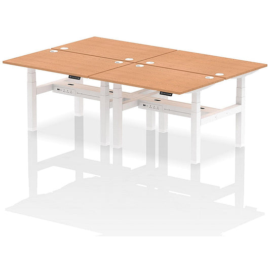 Air 4 Person Sit-Standing Bench Desk, Back to Back, 4 x 1200mm (800mm Deep), White Frame, Oak Easy2Order : HA01750