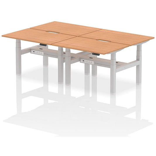 Air 4 Person Sit-Standing Scalloped Bench Desk, Back to Back, 4 x 1200mm (800mm Deep), Silver Frame, Oak Easy2Order : HA01754