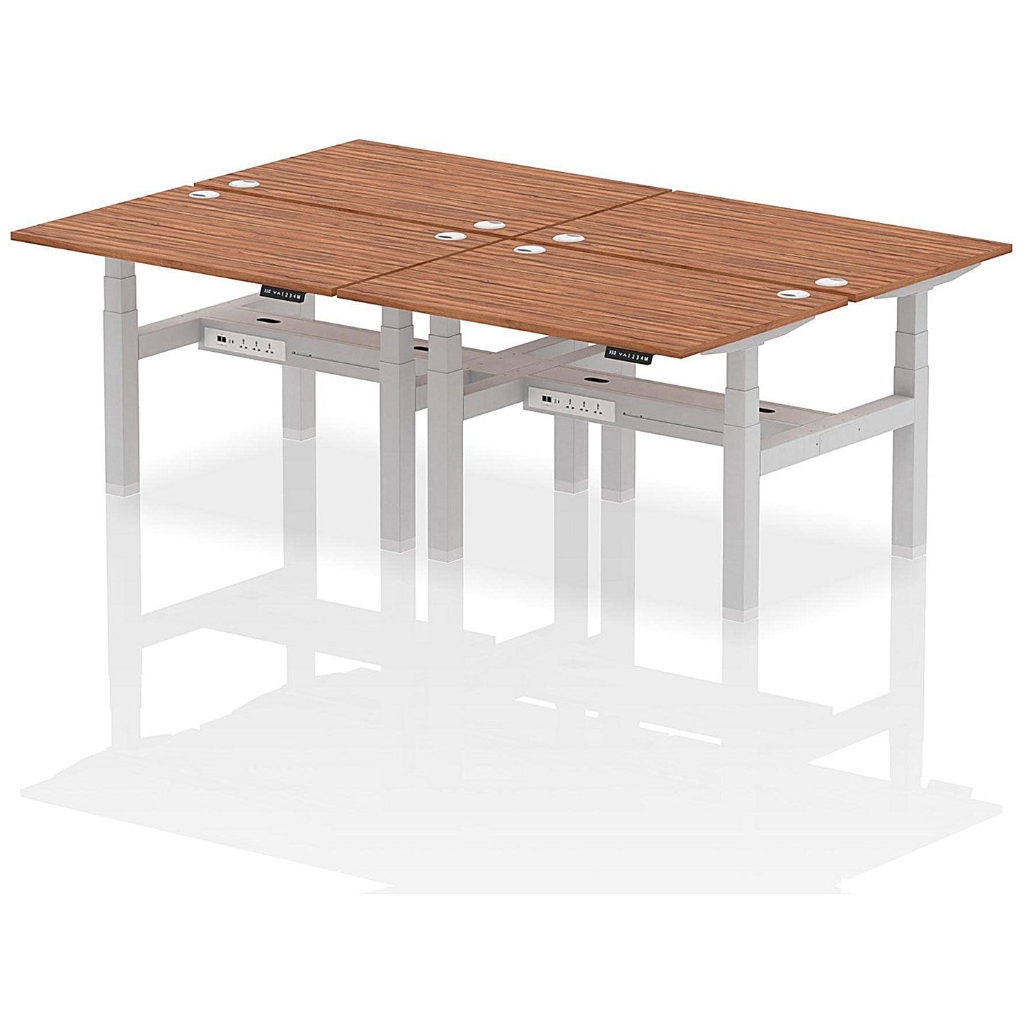 Air 4 Person Sit-Standing Bench Desk, Back to Back, 4 x 1200mm (800mm Deep), Silver Frame, Walnut Easy2Order : HA01760