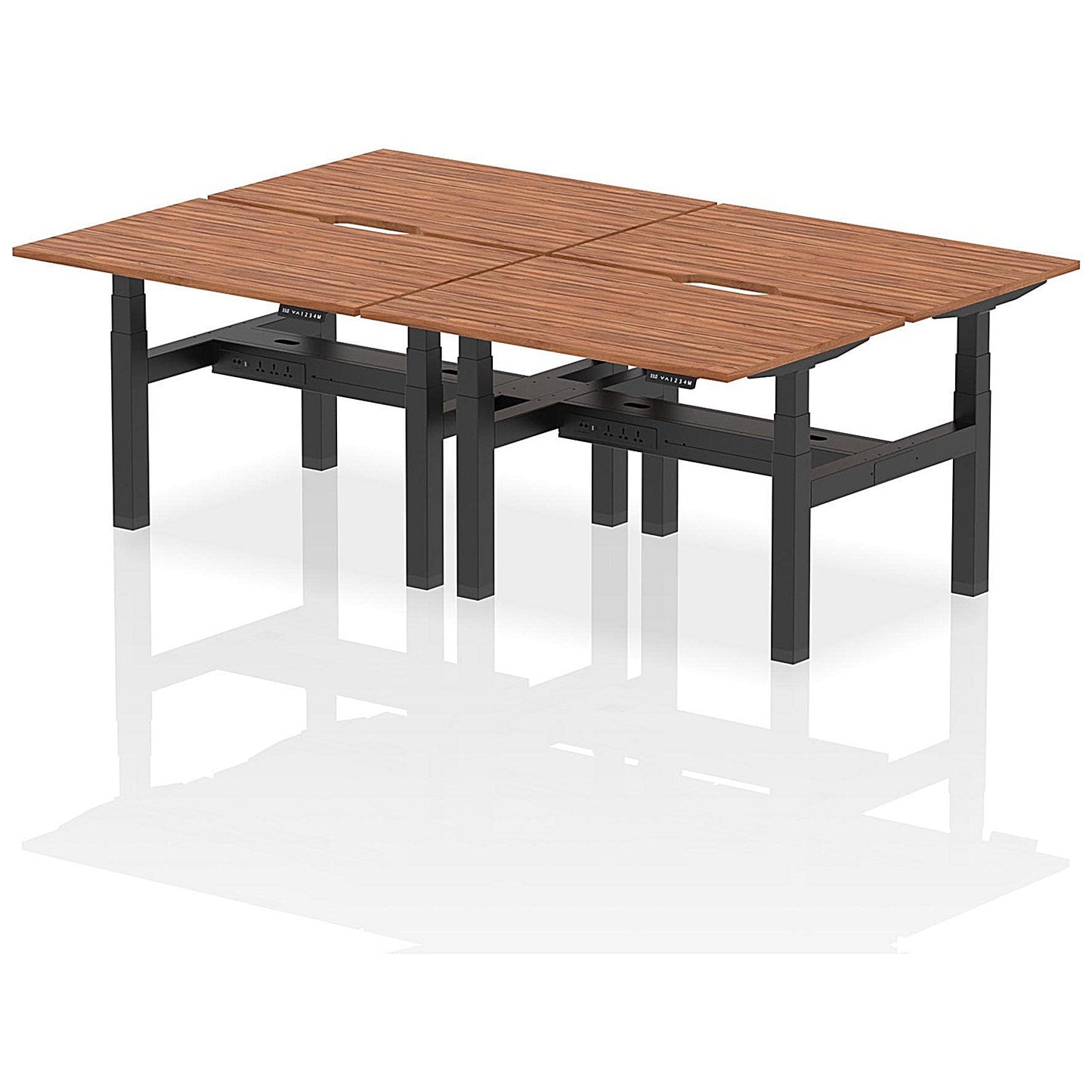 Air 4 Person Sit-Standing Scalloped Bench Desk, Back to Back, 4 x 1200mm (800mm Deep), Black Frame, Walnut Easy2Order : HA01764