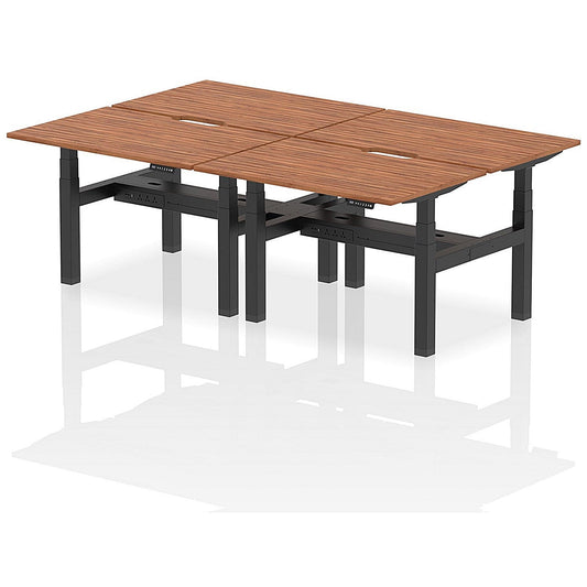 Air 4 Person Sit-Standing Scalloped Bench Desk, Back to Back, 4 x 1200mm (800mm Deep), Black Frame, Walnut Easy2Order : HA01764