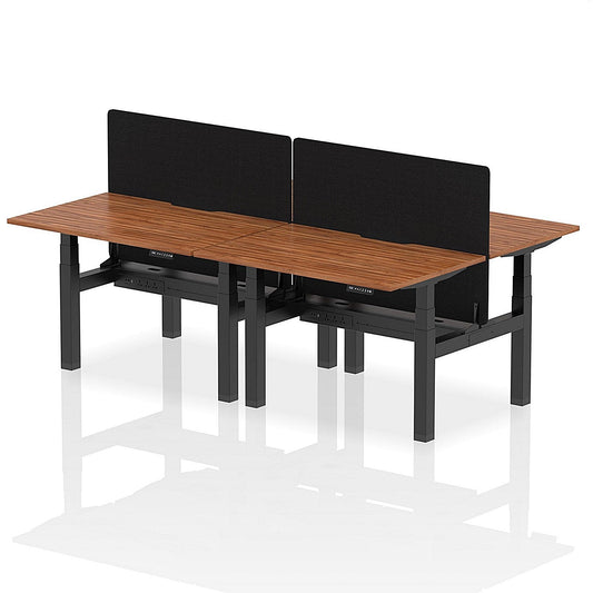 Air 4 Person Sit-Standing Scalloped Bench Desk with Black Straight Screen, Back to Back, 4 x 1200mm (800mm Deep), Black Frame, Walnut Easy2Order : HA01765