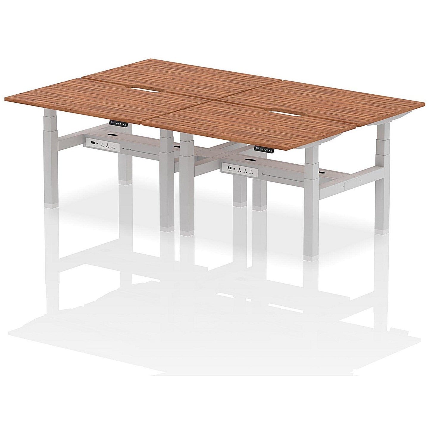 Air 4 Person Sit-Standing Scalloped Bench Desk, Back to Back, 4 x 1200mm (800mm Deep), Silver Frame, Walnut Easy2Order : HA01766