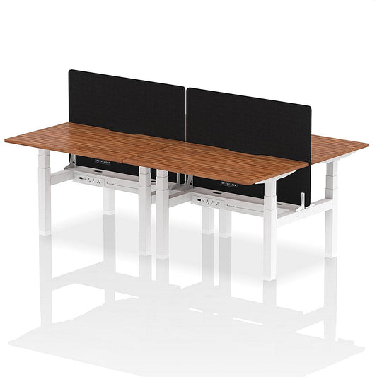Air 4 Person Sit-Standing Scalloped Bench Desk with Black Straight Screen, Back to Back, 4 x 1200mm (800mm Deep), White Frame, Walnut Easy2Order : HA01769