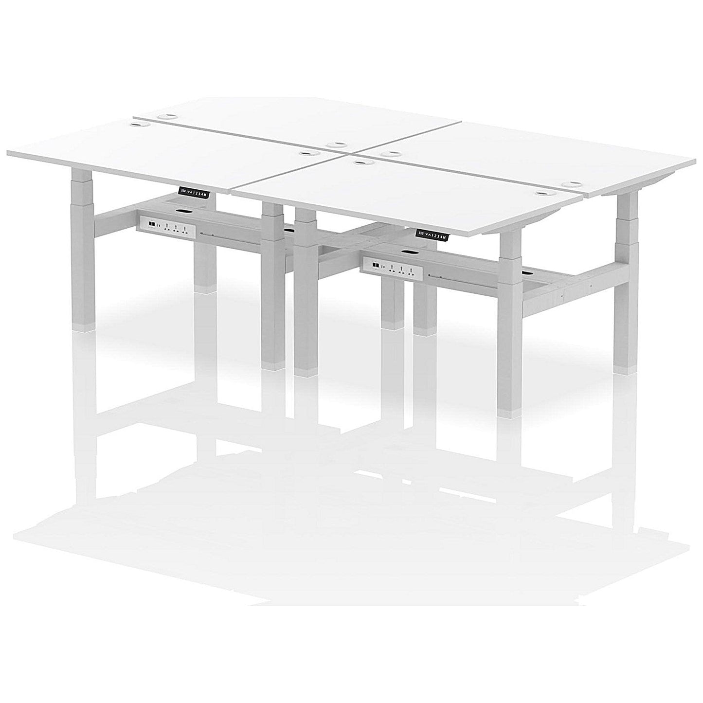 Air 4 Person Sit-Standing Bench Desk, Back to Back, 4 x 1200mm (800mm Deep), Silver Frame, White Easy2Order : HA01772